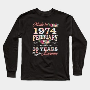 February Flower Made In 1974 50 Years Of Being Awesome Long Sleeve T-Shirt